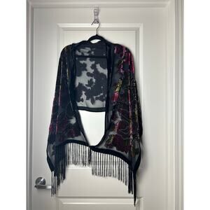 Velvet silk burnout scarf formal with fringe